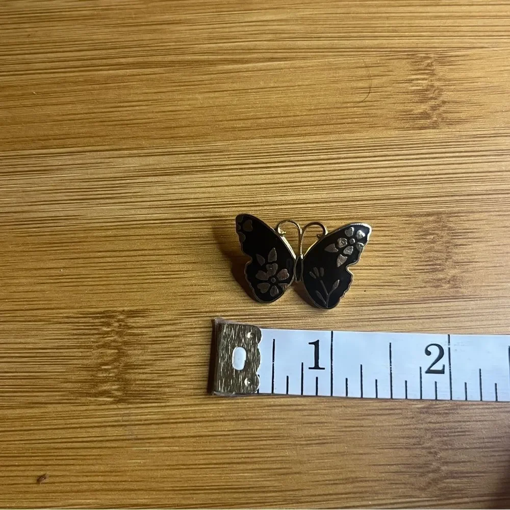 Vintage Elegant Silver Black Butterfly Brooch Pin Jewelry